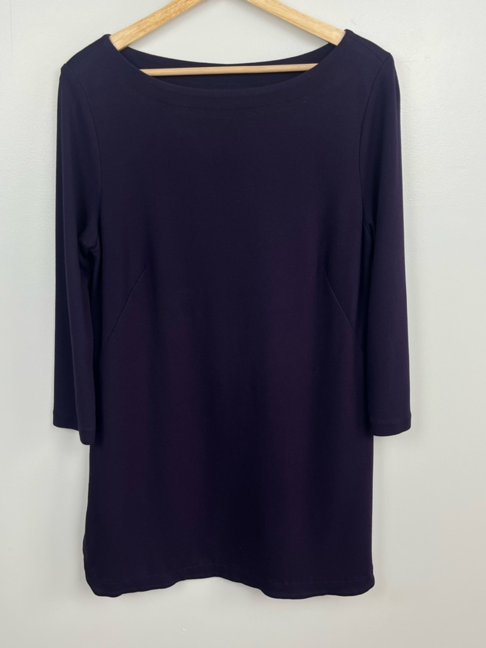 J.Jill Ponte knit purple boatneck 3/4 sleeve tunic top, medium.